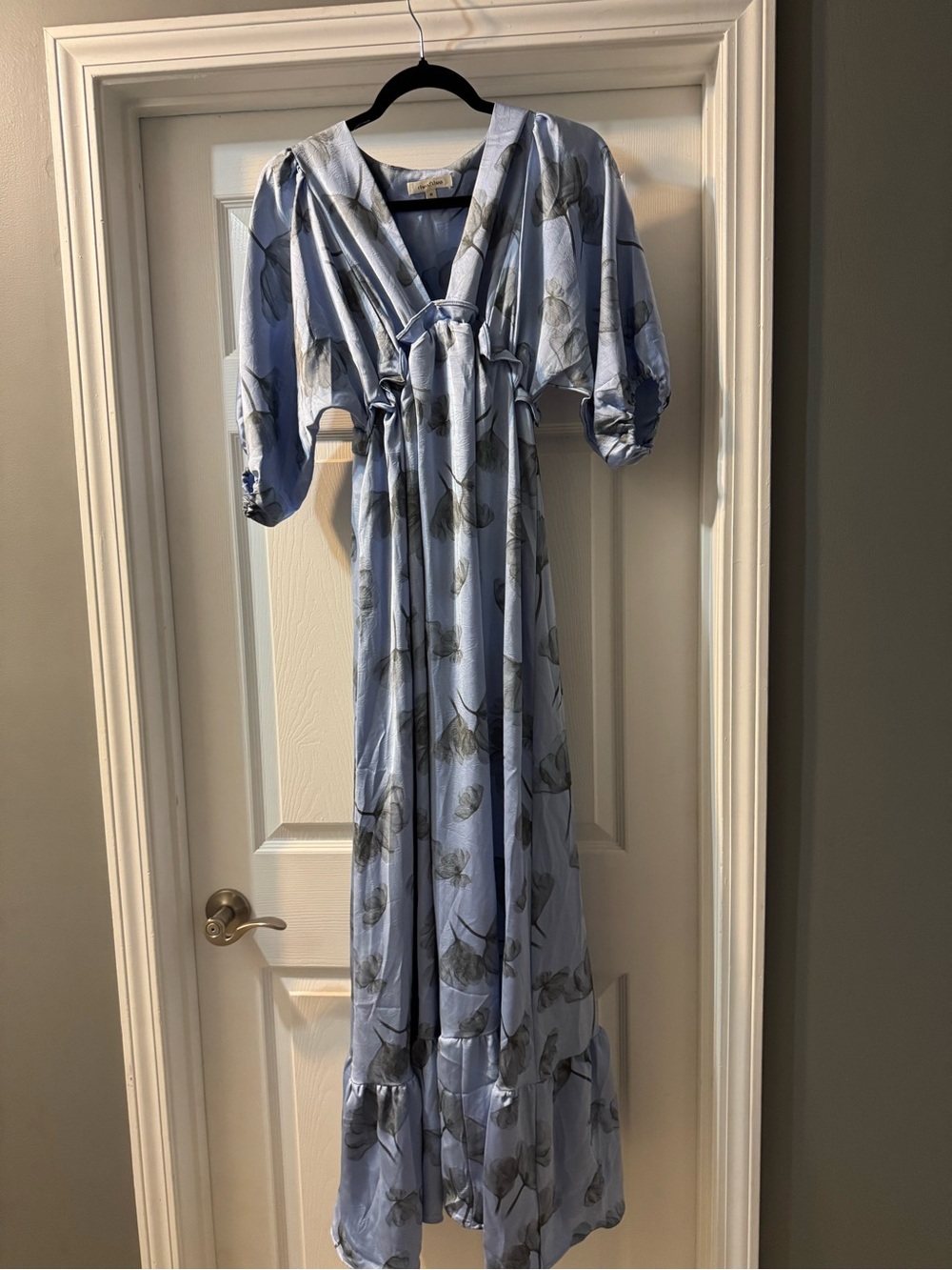 Light Blue Floral Maxi Dress with Tie Front